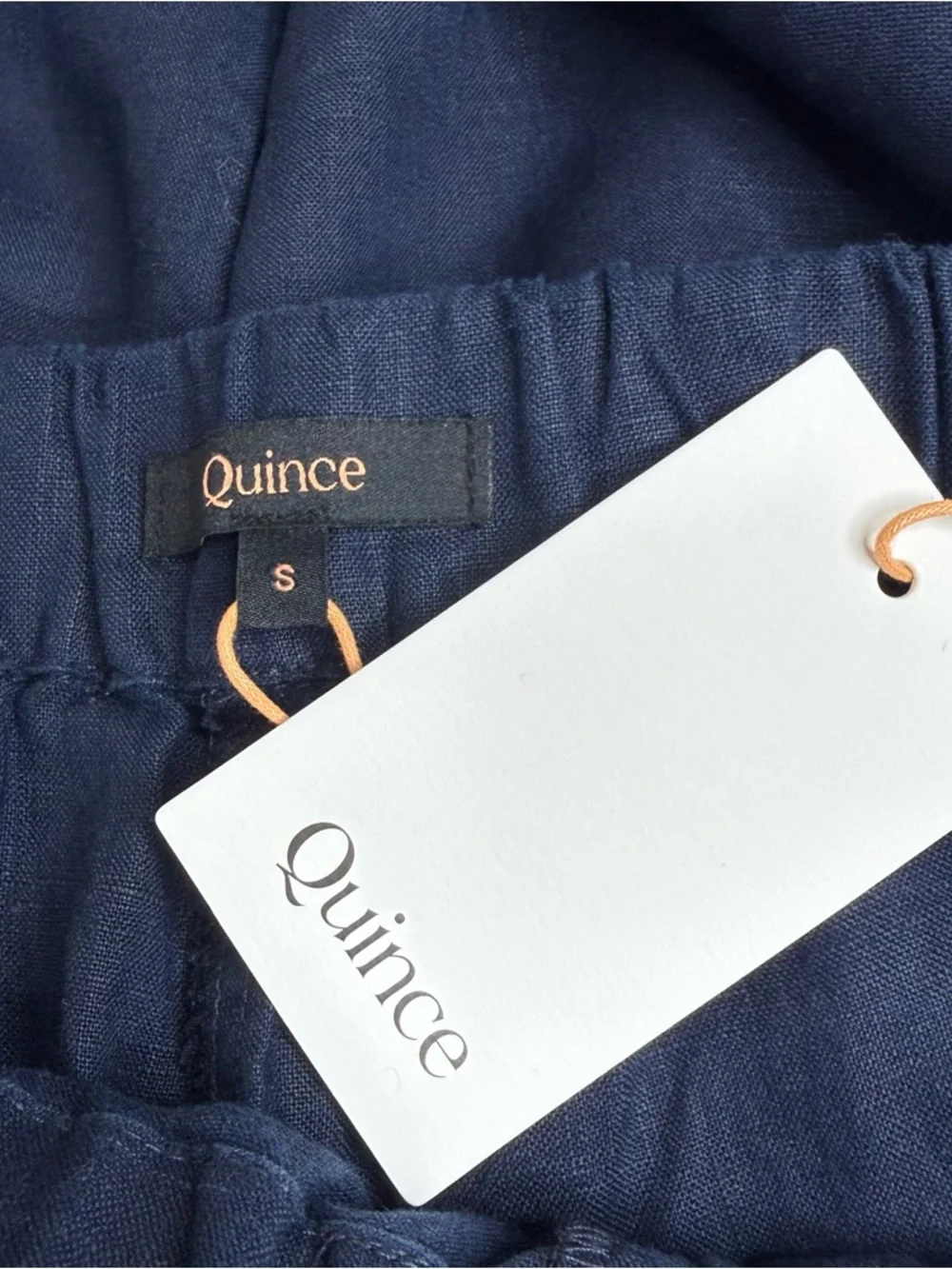 NWT QUINCE 100% European Linen Tapered Ankle Pants Elastic-Waist Deep Navy Sz S